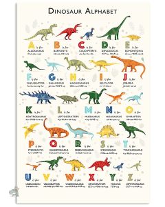 Affiche éducative dinosaure avec lettres de l'alphabet