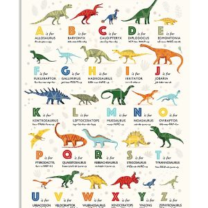 Affiche éducative dinosaure avec lettres de l'alphabet