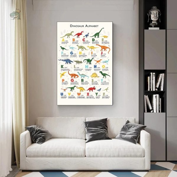Affiche dino alphabet ludique à accrocher sur les murs