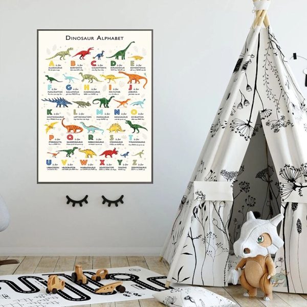 Affiche décorative alphabet dinosaure pour apprentissage amusant