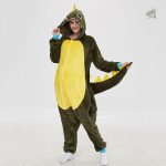 Pyjama dinosaure en tissu doux vert foncé