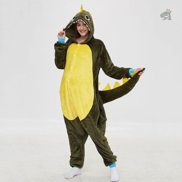 Pyjama dinosaure en tissu doux vert foncé