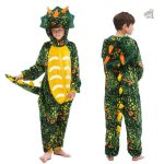 Pyjama dinosaure combinaison vert foncé pour enfants