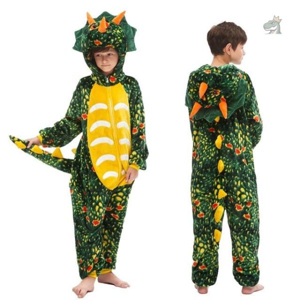 combinaison-pyjama-dinosaure-1 Pyjama dinosaure combinaison vert foncé pour enfants