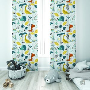 Double rideau dinosaure pour chambre d'enfant
