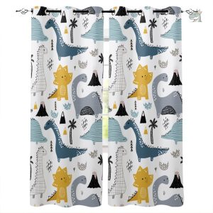 Double rideau dinosaure pour garçon, motif coloré et ludique