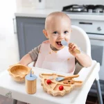 Ensemble vaisselle dinosaure en bamboo pour bébé