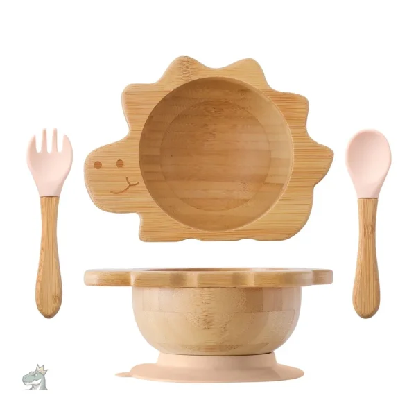 Vaisselle pour bébé en bamboo au thème dinosaure