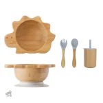 Set dinosaure en bamboo pour repas ludiques