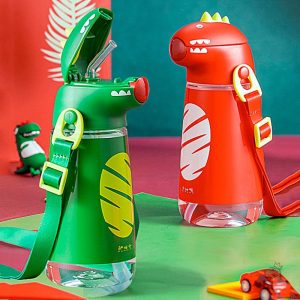 Gourde dinosaure avec paille pour enfants
