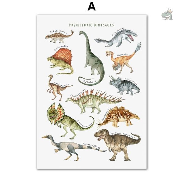 Affiche dinosaure colorée pour chambre d'enfant
