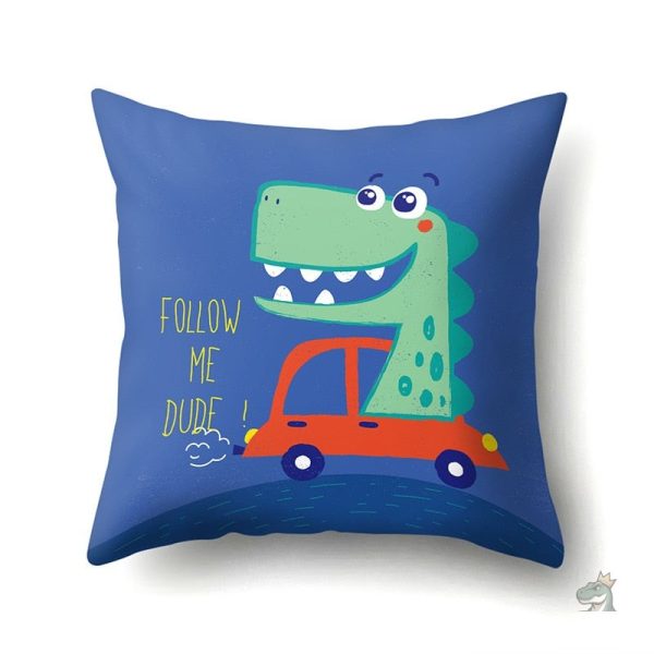 Housse de coussin avec design dinosaure coloré et joyeux