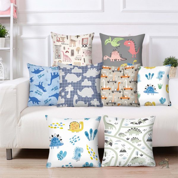 housse-coussin-motif-dinosaure-1 Housse coussin motif dinosaure coloré
