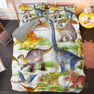 Housse de couette blanche avec motifs de dinosaures