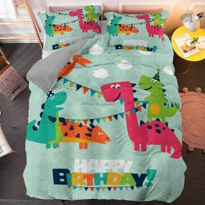 Ensemble literie dinosaure coloré pour chambre d'enfant