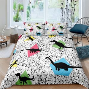 Housse de couette dinosaure géométrique colorée