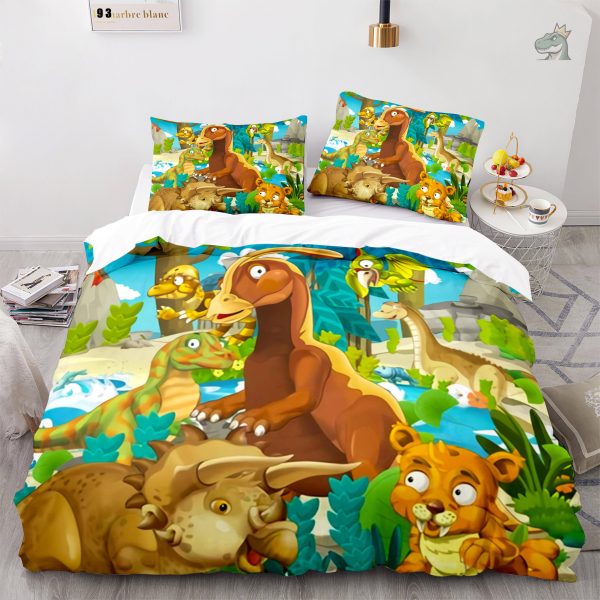 housse-de-couette-dinosaure-dessin-anime-pour-enfant-1 Housse de couette dinosaure 140x200 pour chambre enfant