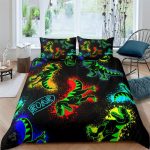 Parure de lit dinosaure 180x200 avec motifs colorés