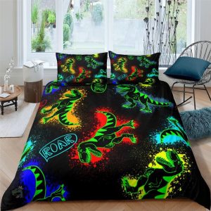 Parure de lit dinosaure 180x200 avec motifs colorés