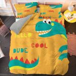 Housse de couette dinosaure jaune moutarde
