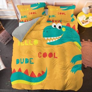 Housse de couette dinosaure jaune moutarde