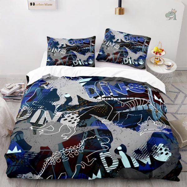 housse-de-couette-dinosaure-moderne-1 Housse de couette dinosaure moderne avec motifs colorés