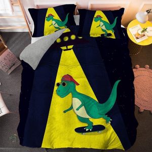 Housse de couette dinosaure noire et jaune