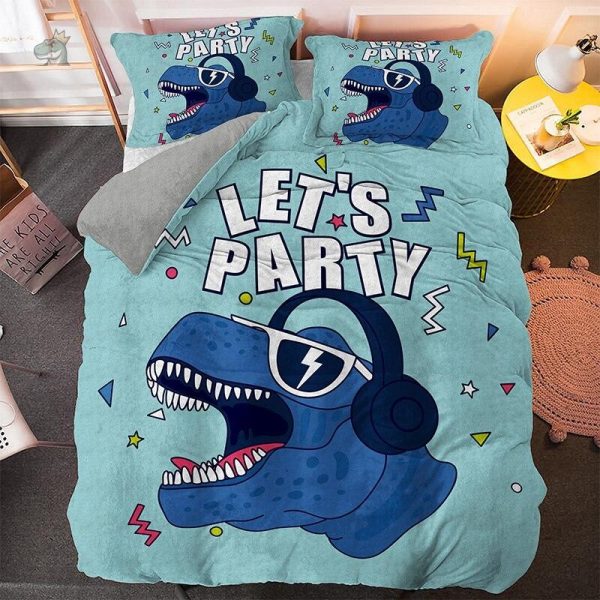 housse-de-couette-dinosaure-t-rex-bleu-1 Housse de couette T-rex bleu pour chambre d'enfant