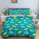 Housse de couette dinosaure en couleurs vives turquoise et jaune