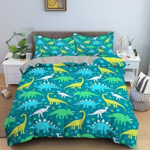 Housse de couette dinosaure en couleurs vives turquoise et jaune