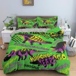 Housse de couette dinosaure vert et mauve pour enfant