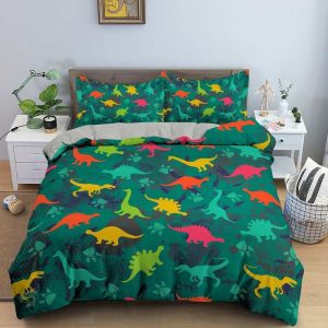 Housse de couette dinosaure verte pour chambre d'enfant