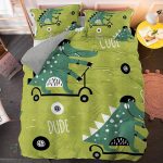 Housse de couette dinosaure verte pour lit enfant