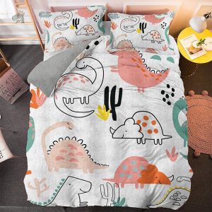 Parure housse de couette dinosaure colorée