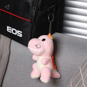 Peluche dinosaure rose en version porte-clé kawaii