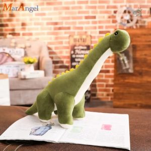 Peluche dinosaure beige et vert, modèle Diplodocus