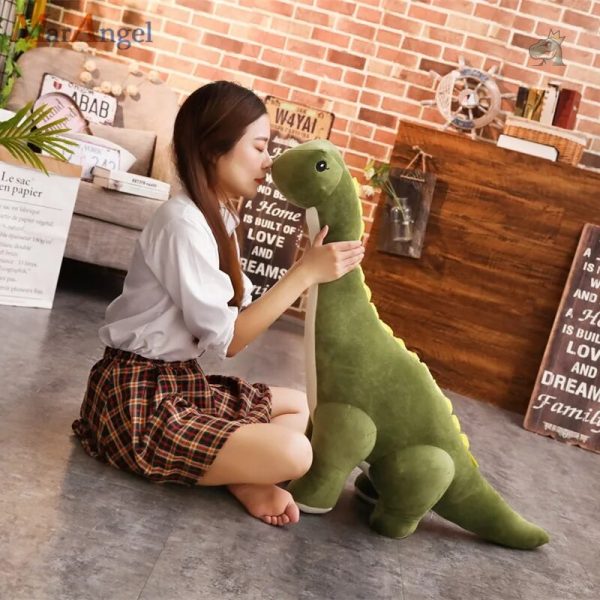 Doux Diplodocus en peluche couleur beige et vert