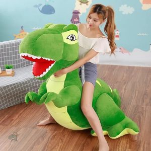 Dino en peluche vert, taille généreuse, doux et câlin