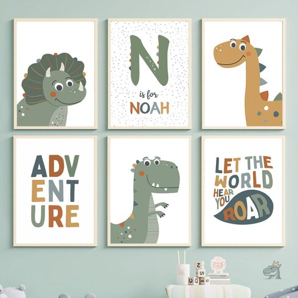 Poster dinosaures coloré pour décoration murale