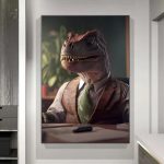 Illustration de dinosaure en costume avec monocle