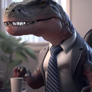 Affiche humoristique d'un dinosaure élégant