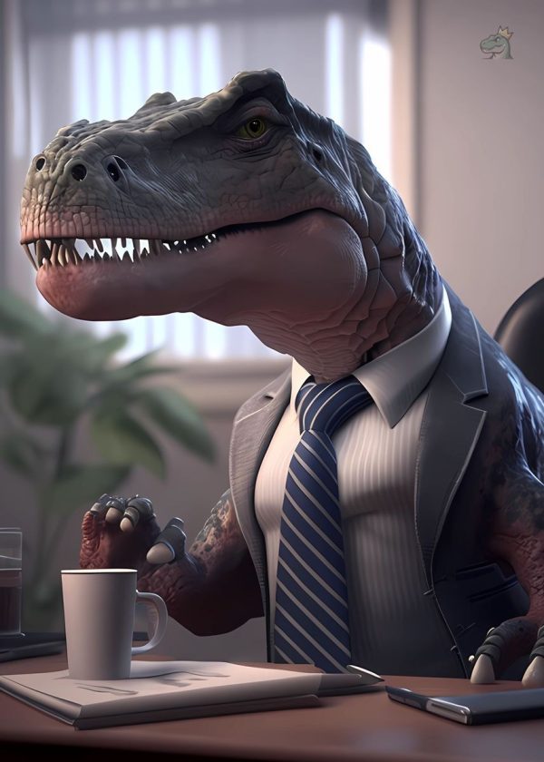 Affiche humoristique d'un dinosaure élégant