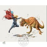 Poster ludique avec dinosaure et super-héros