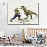 Illustration originale mêlant dinosaures et Marvel