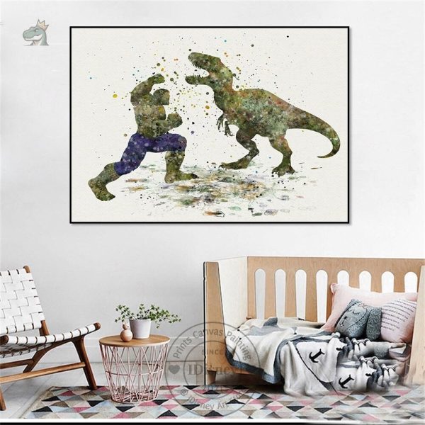 Illustration originale mêlant dinosaures et Marvel