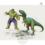 Poster vibrant de dinosaures et héros Marvel réunis