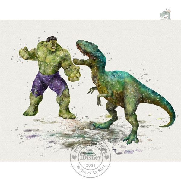 Poster vibrant de dinosaures et héros Marvel réunis