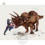 Design unique de dinosaure face à des icônes Marvel
