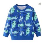 Pull bleu dinosaure pour enfants, design amusant et coloré