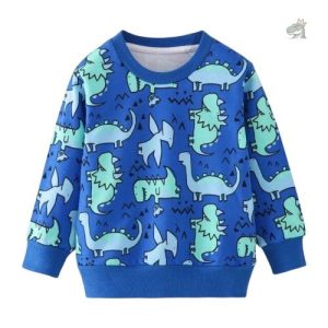 Pull bleu dinosaure pour enfants, design amusant et coloré